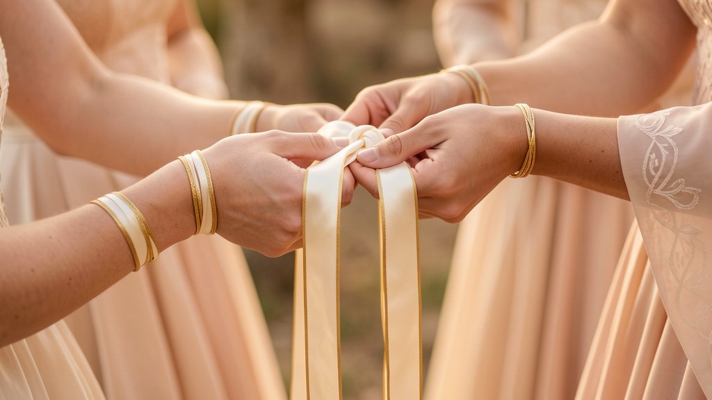 Handfasting-Ritual mit seidenen Bändern
